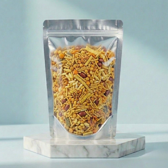 Transparent Stand-Up Zipper Pouch with Silver Back & Bottom Gusset
